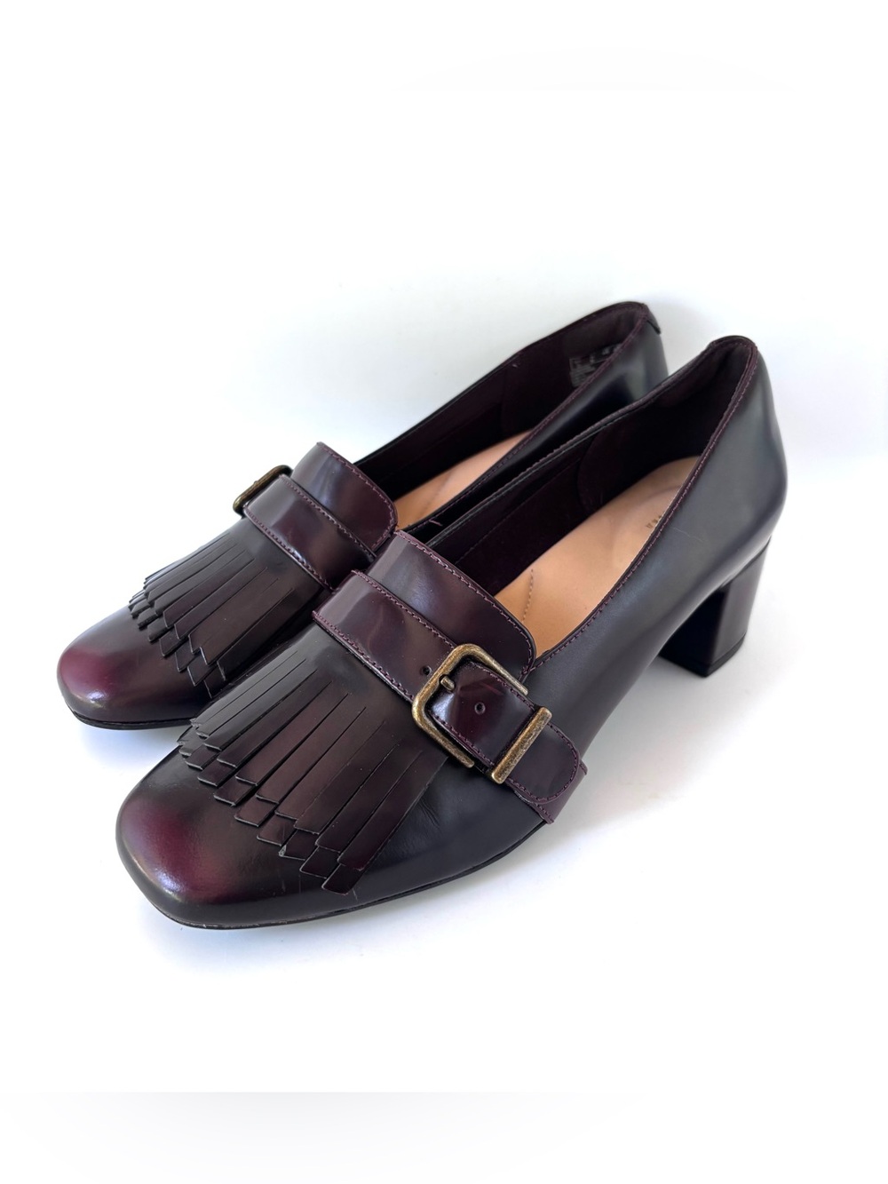 Clarks Artisan Tealia Maye Block Heel Shoes in Aubergine Patent Leather Size 6
